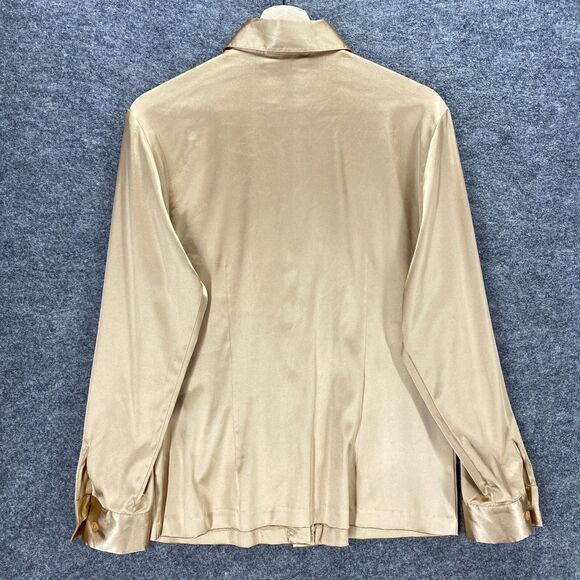 Pendleton Shirt Women 6 Beige Collared Long Sleeve Button Up Cuffed Solid Rayon - Picture 2 of 8